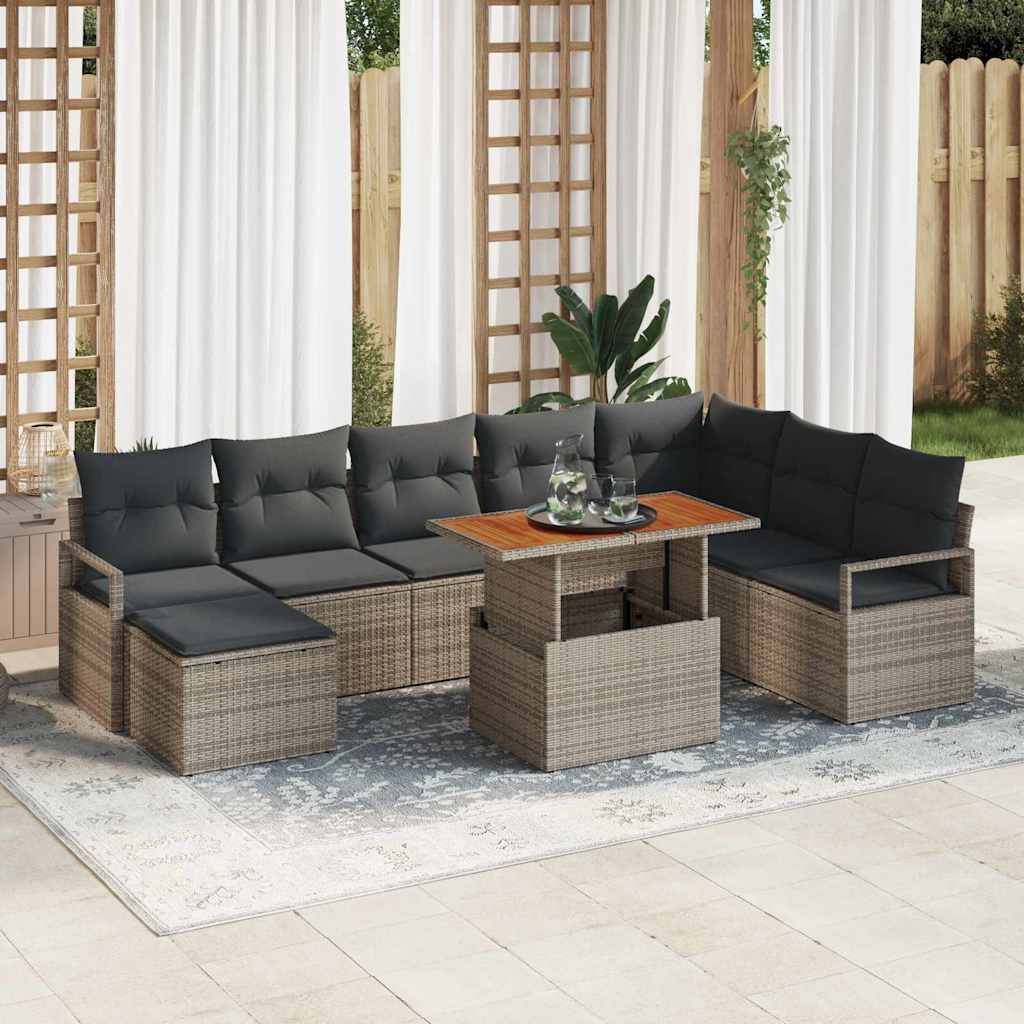 Garten-Sofa-Set mit Kissen 9 pcs Grau, Braun