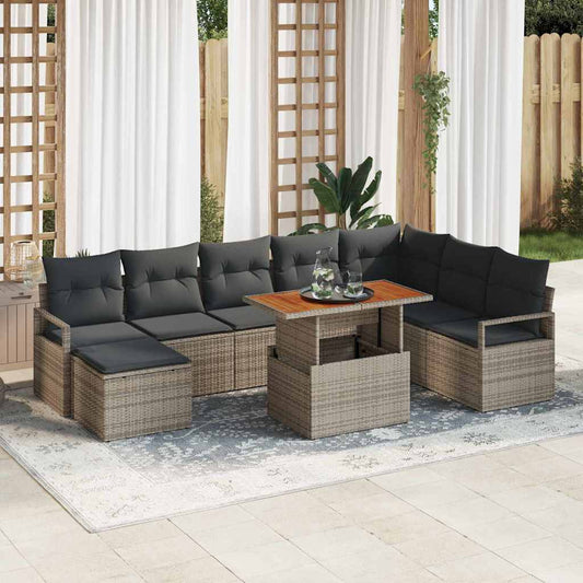 Garten-Sofa-Set mit Kissen 9 pcs Grau, Braun