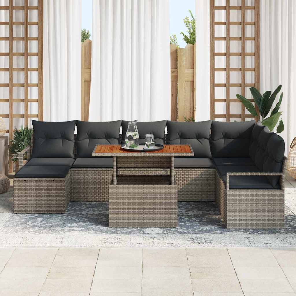 Garten-Sofa-Set mit Kissen 9 pcs Grau, Braun