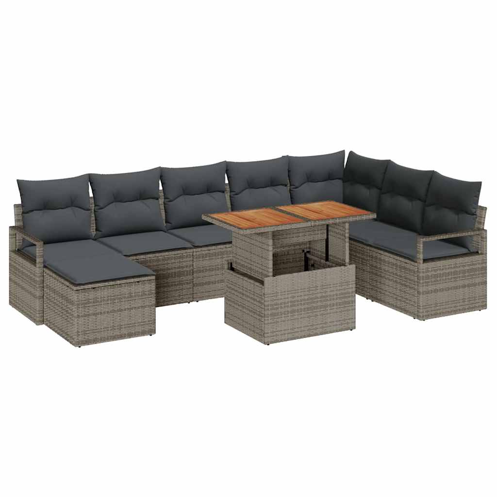 Garten-Sofa-Set mit Kissen 9 pcs Grau, Braun