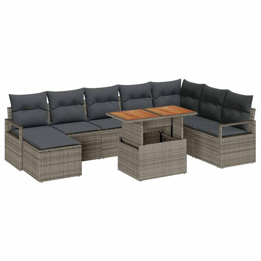 Garten-Sofa-Set mit Kissen 9 pcs Grau, Braun