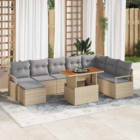 Garten-Sofa-Set mit Kissen 9 pcs Beige, Grau