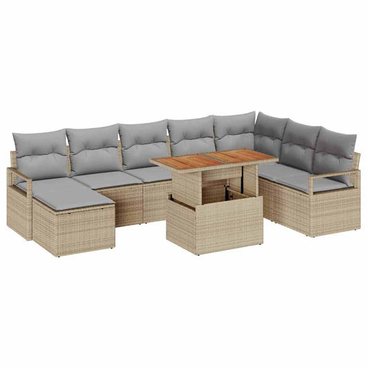 Garten-Sofa-Set mit Kissen 9 pcs Beige, Grau