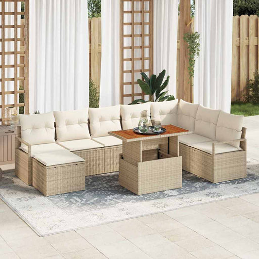 Garten-Sofa-Set mit Kissen 9 pcs Beige, Creme