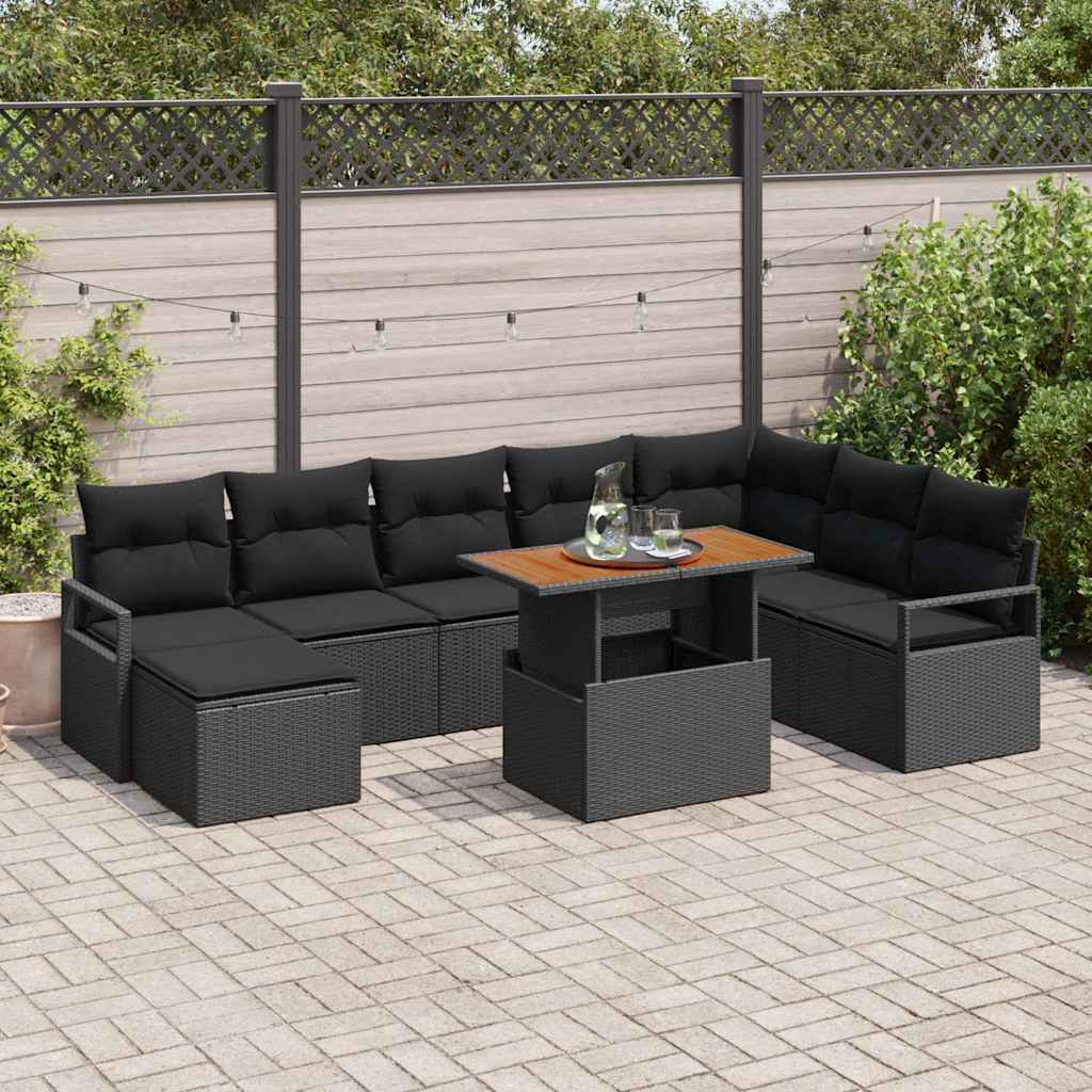 Garten-Sofa-Set mit Kissen 9 pcs Schwarz, Braun