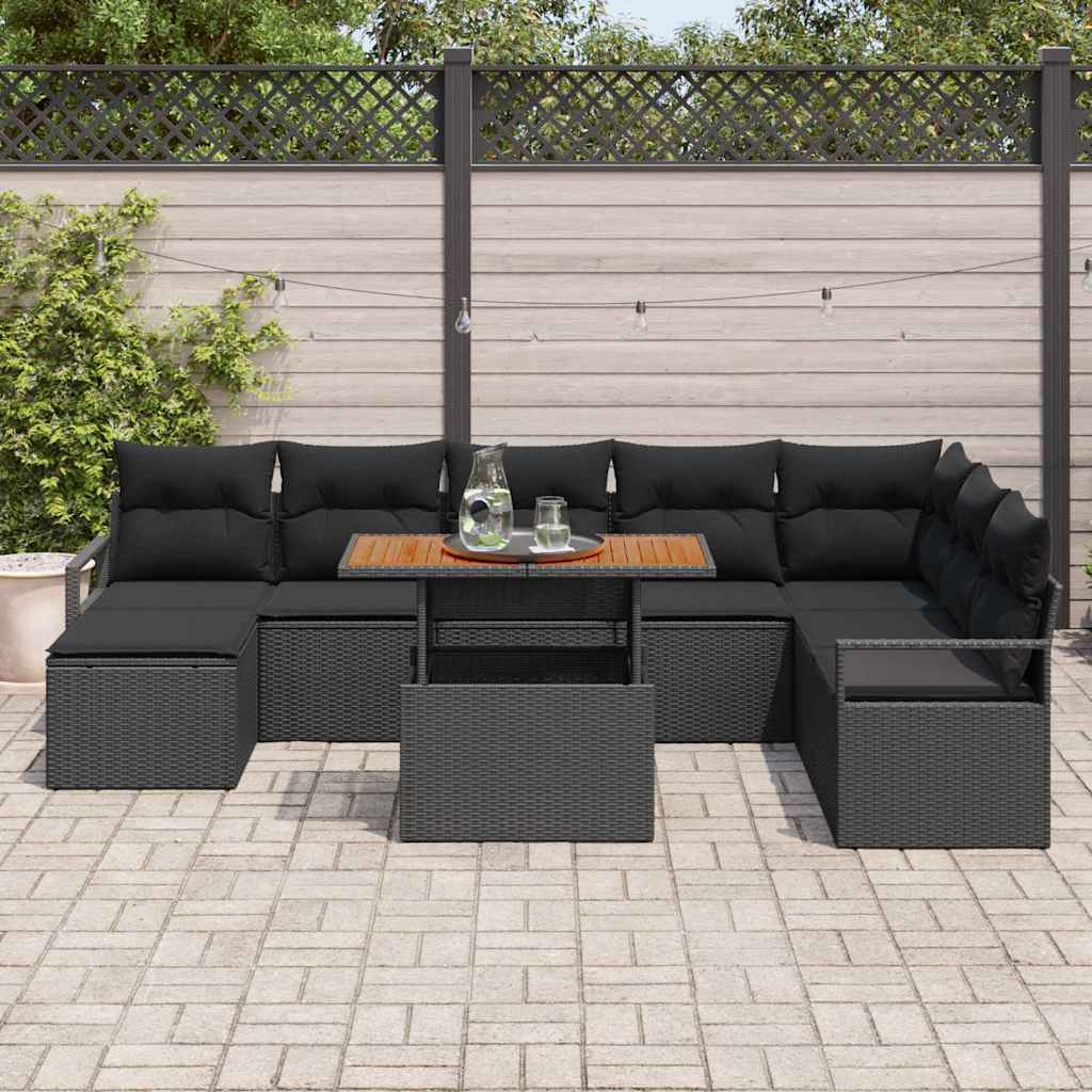 Garten-Sofa-Set mit Kissen 9 pcs Schwarz, Braun
