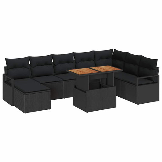 Garten-Sofa-Set mit Kissen 9 pcs Schwarz, Braun