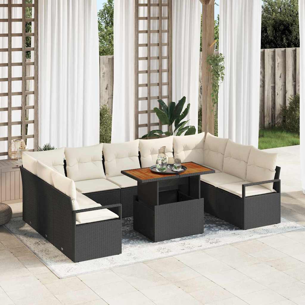 Garten-Sofa-Set 10 pcs Schwarz und Creme 100 x 55 x 73 cm