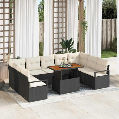 Garten-Sofa-Set 10 pcs Schwarz und Creme 100 x 55 x 73 cm