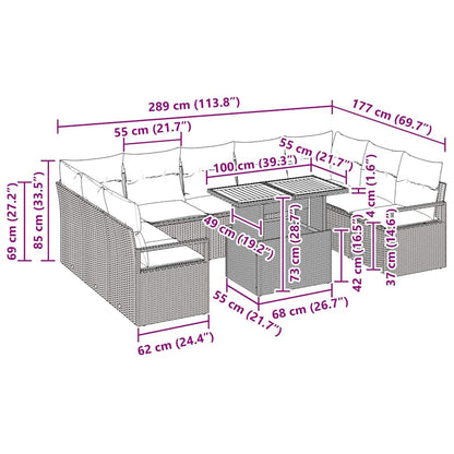 Garten-Sofa-Set 10 pcs Schwarz und Creme 100 x 55 x 73 cm