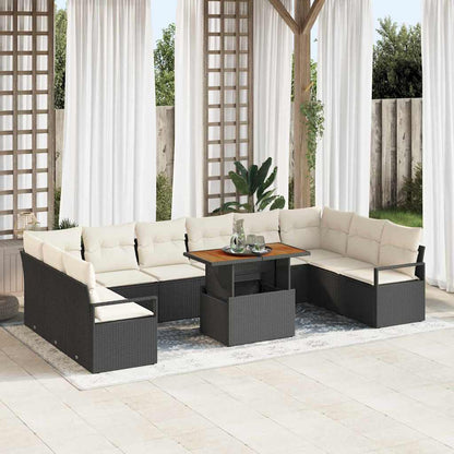 Garten-Sofa-Set 11 pcs Schwarz und Creme 100 x 55 x 73 cm