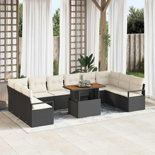 Garten-Sofa-Set 11 pcs Schwarz und Creme 100 x 55 x 73 cm