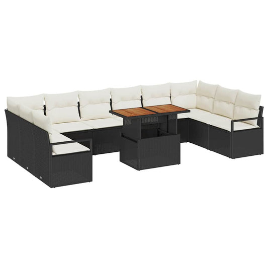 Garten-Sofa-Set 11 pcs Schwarz und Creme 100 x 55 x 73 cm