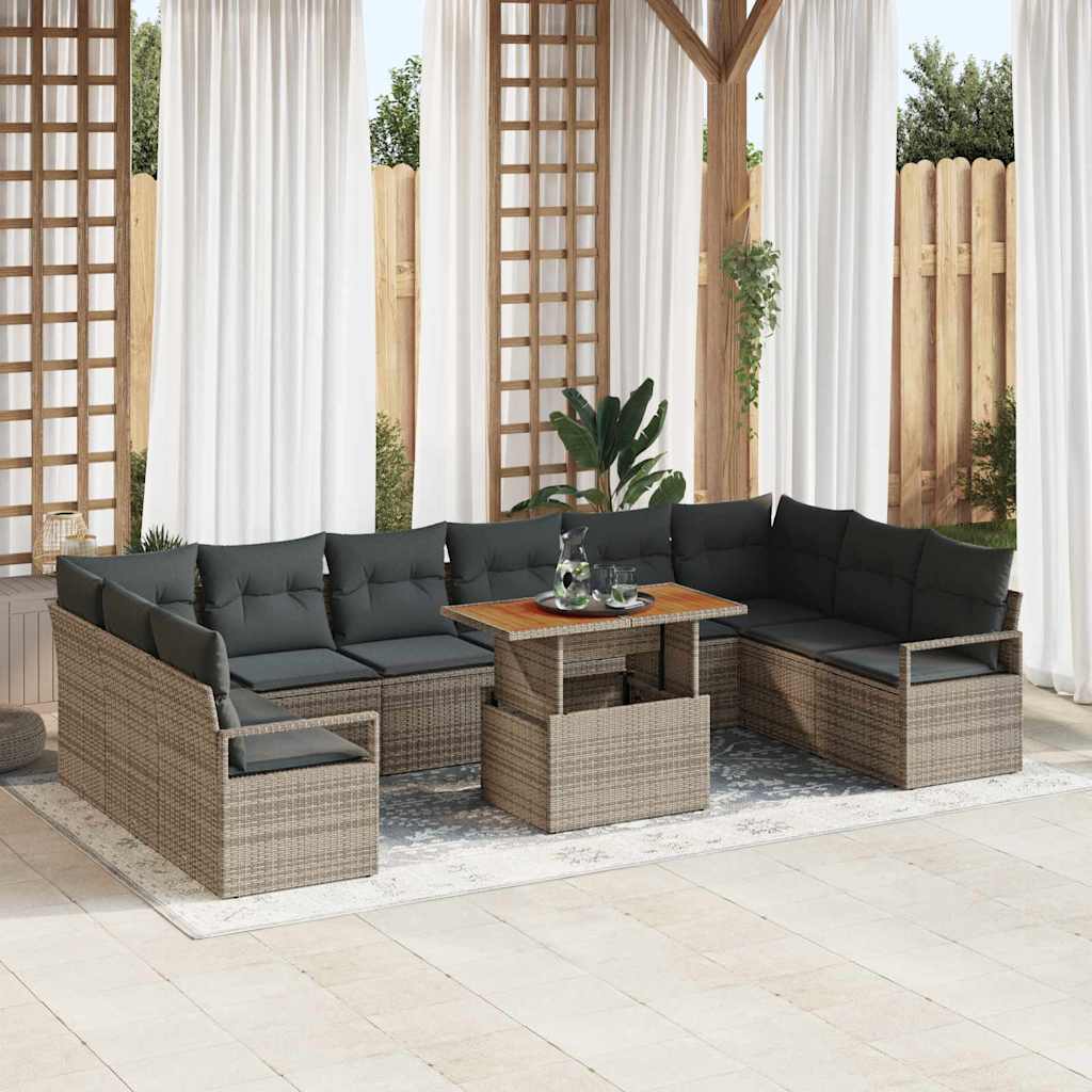 Garten-Sofa-Set mit Kissen 11 pcs Grau, Braun 100 x 55 x 73 cm