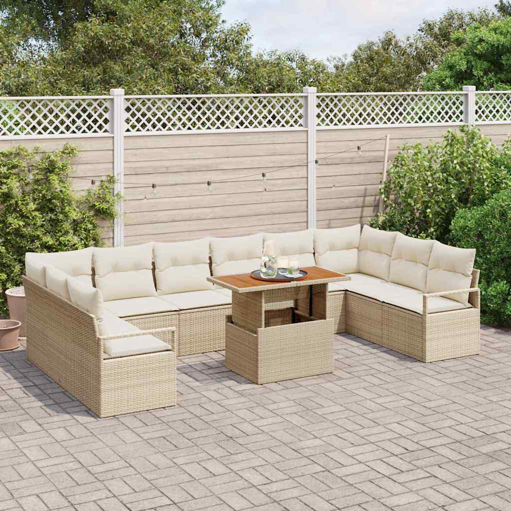 Garten-Sofa-Set mit Kissen 11 pcs Beige, Creme 100 x 55 x 73 cm