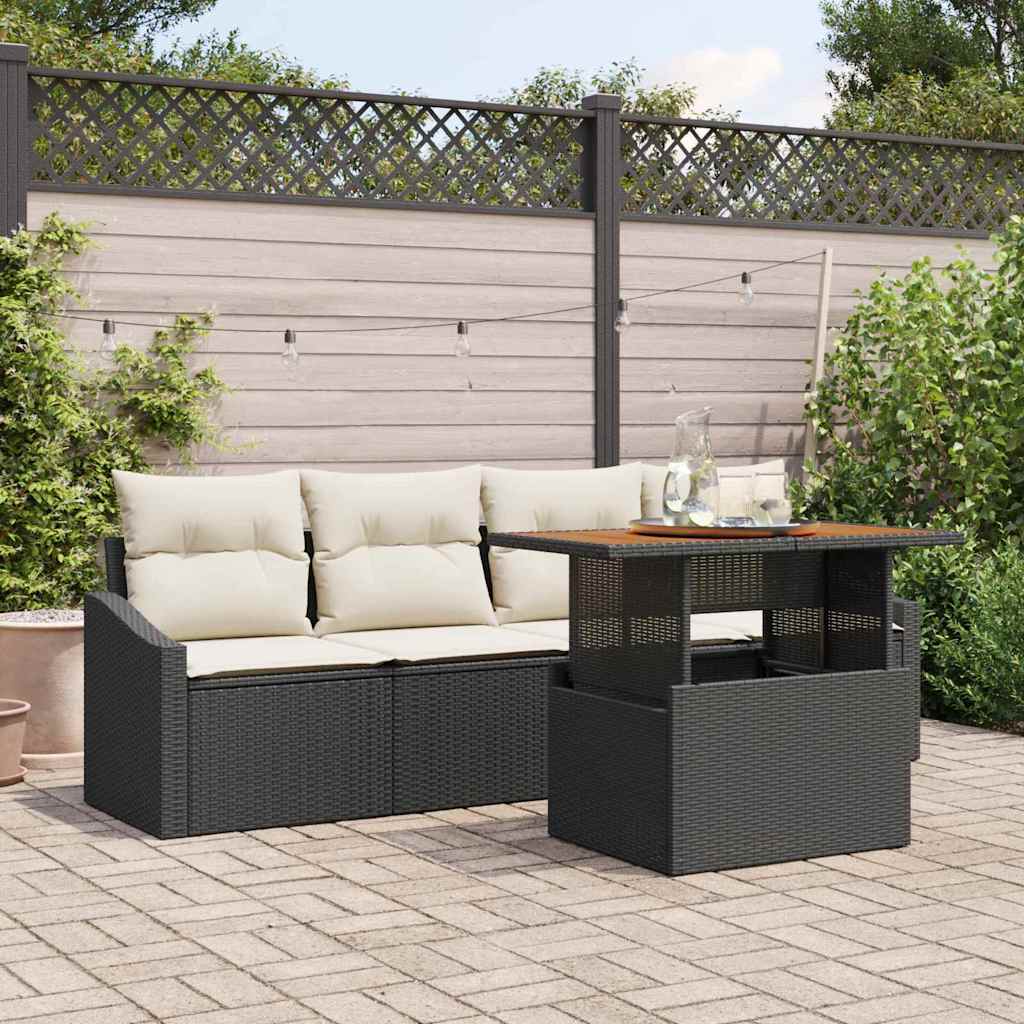 Garten-Sofa-Set mit Kissen 5 pcs Schwarz Poly Rattan