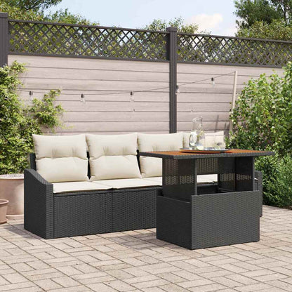 Garten-Sofa-Set mit Kissen 5 pcs Schwarz Poly Rattan