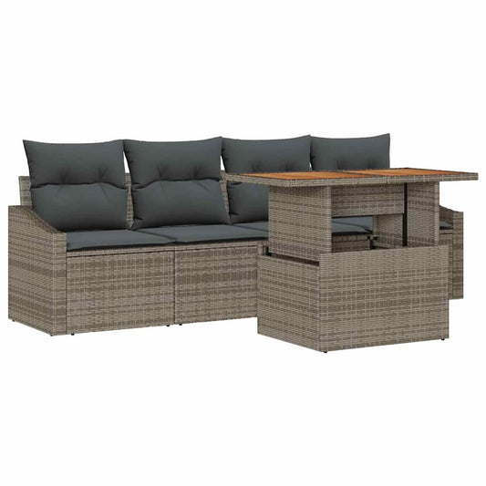 Garten-Sofa-Set mit Kissen 5 pcs Grau Poly Rattan