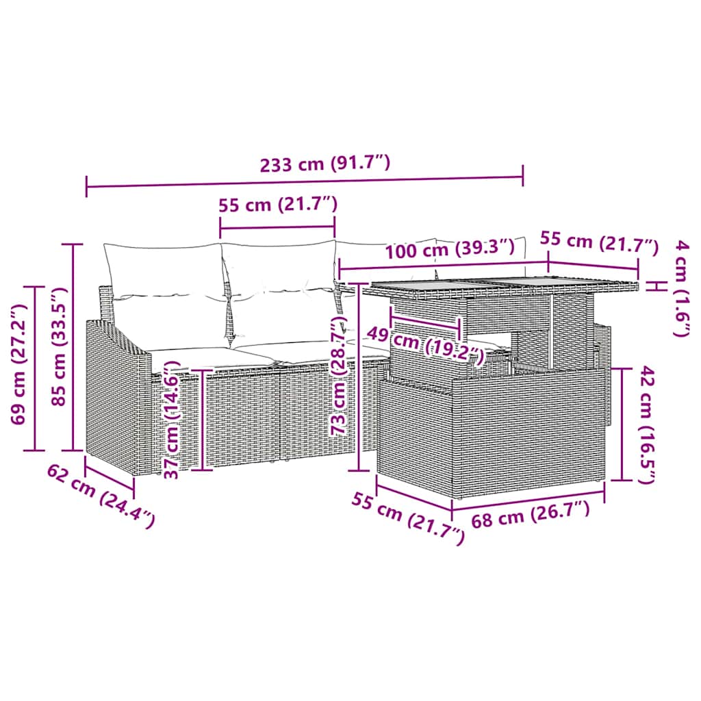 Garten-Sofa-Set mit Kissen 5 pcs Grau Poly Rattan