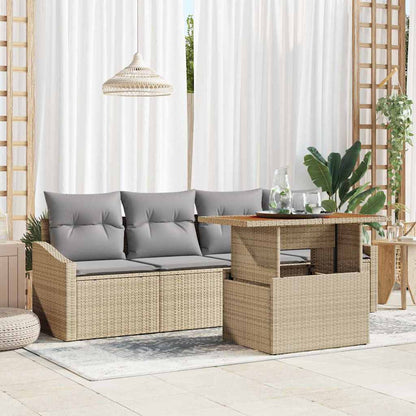 Garten-Sofa-Set mit Kissen 5 pcs Beige Poly Rattan