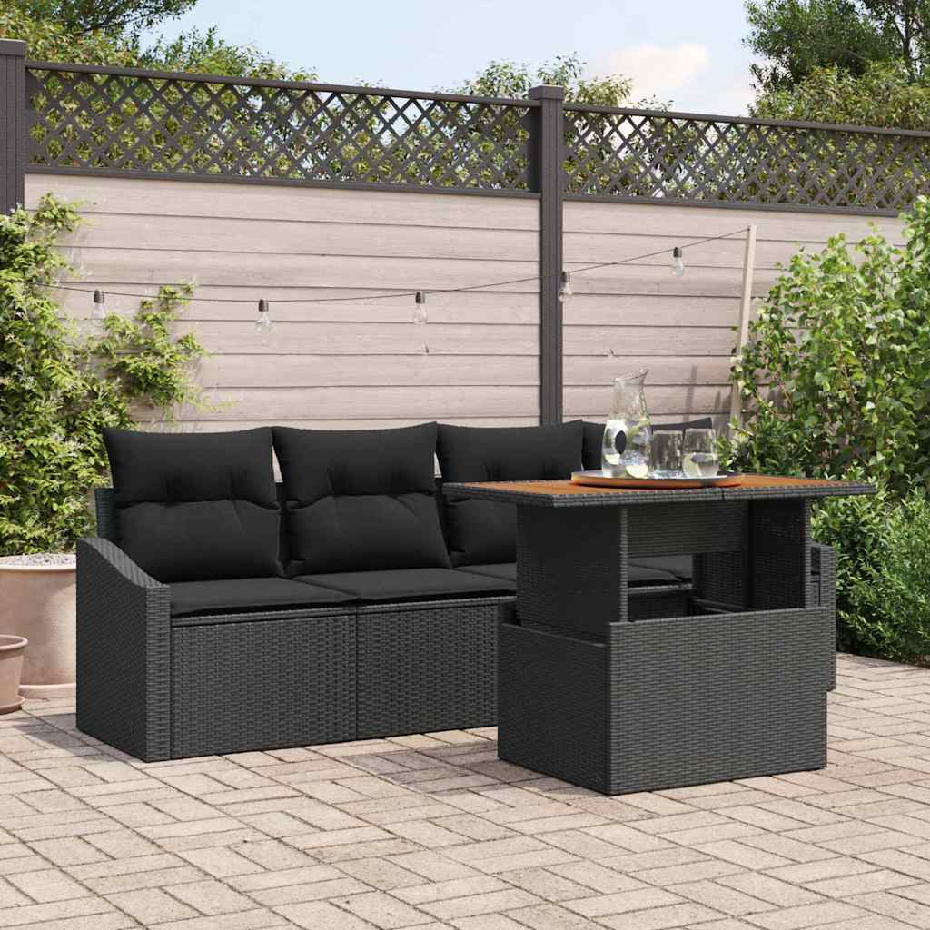 Garten-Sofa-Set mit Kissen 5 pcs Schwarz Poly Rattan