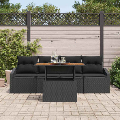 Garten-Sofa-Set mit Kissen 5 pcs Schwarz Poly Rattan