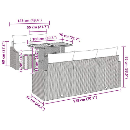 Garten Essgruppe mit Kissen Grau und Braun 100 x 55 x 73 cm