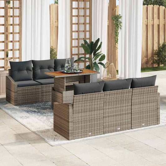 Garten-Sofa-Set mit Kissen mit Kissen 7 pcs Grau und Braun