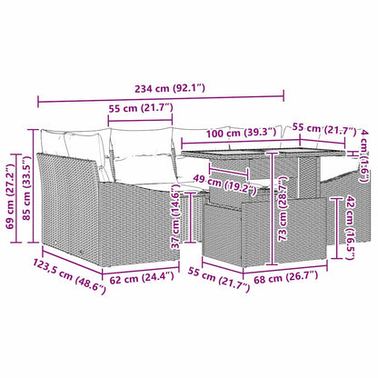 Garten Essgruppe mit Kissen Beige, Grau 100 x 55 x 73 cm