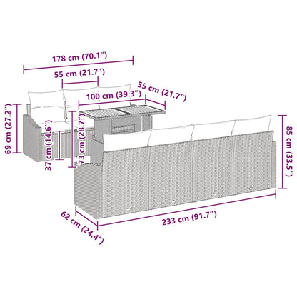 Garten Essgruppe mit Kissen Schwarz und Creme 100 x 55 x 73 cm