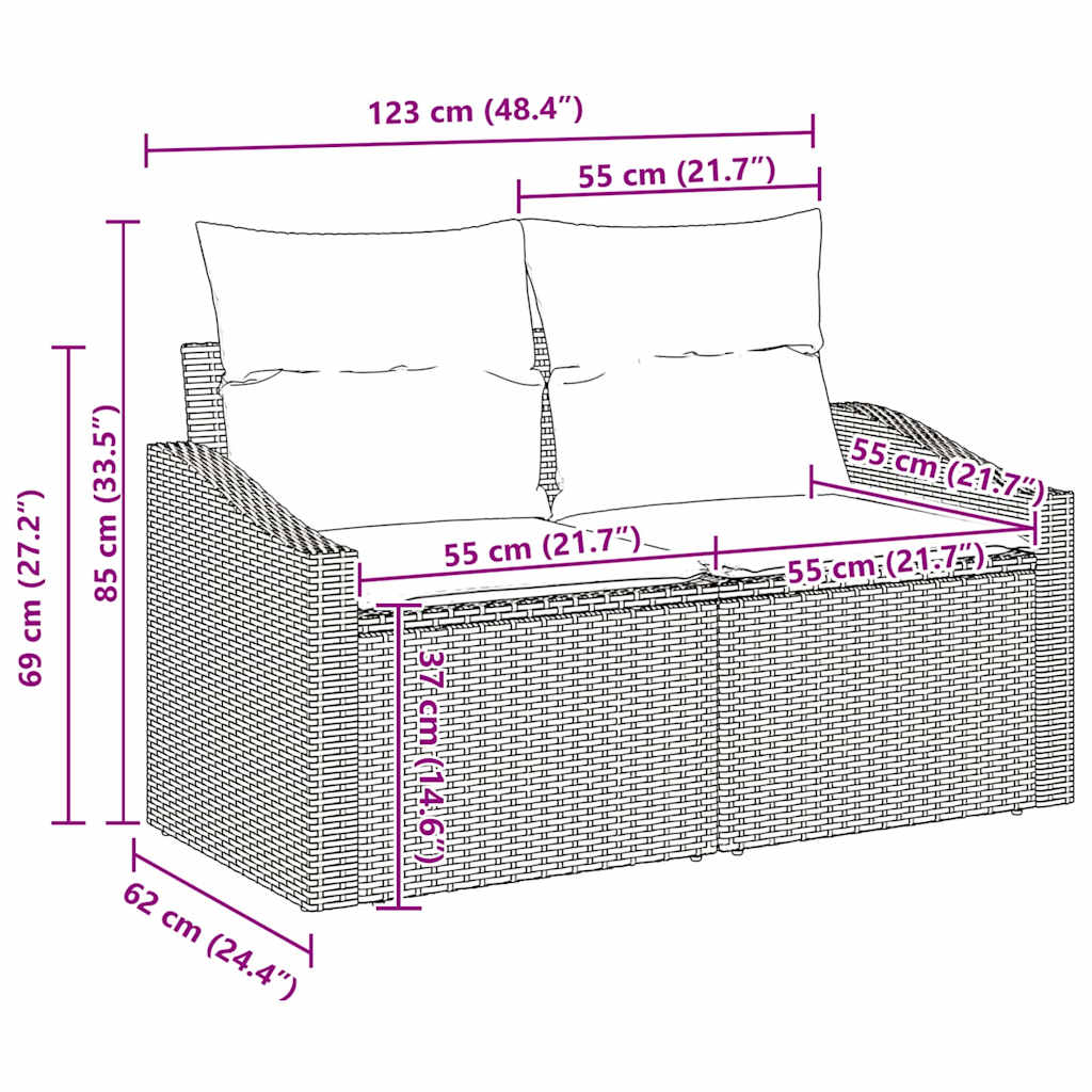 Garten Essgruppe mit Kissen Schwarz, Braun 100 x 55 x 73 cm