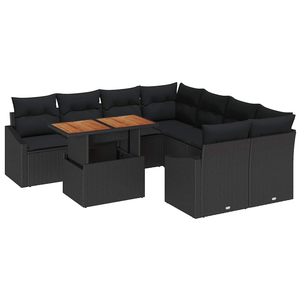 Garten Essgruppe mit Kissen Schwarz, Braun 100 x 55 x 73 cm