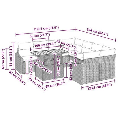 Garten Essgruppe mit Kissen Schwarz, Braun 100 x 55 x 73 cm