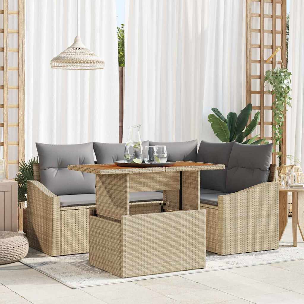 Garten Essgruppe mit Kissen Beige, Grau 100 x 55 x 73 cm