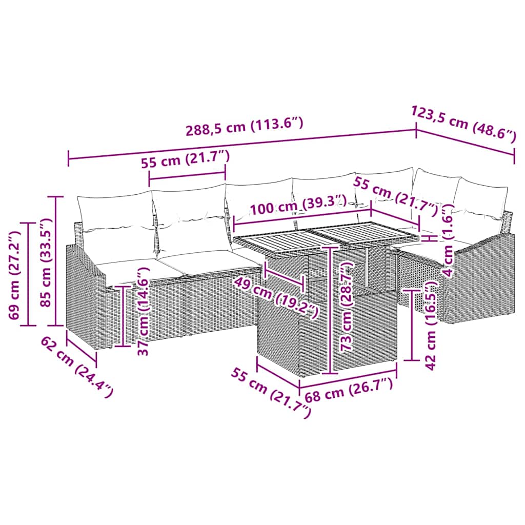 Garten Essgruppe 7 pcs Beige und Creme 100 x 55 x 73 cm