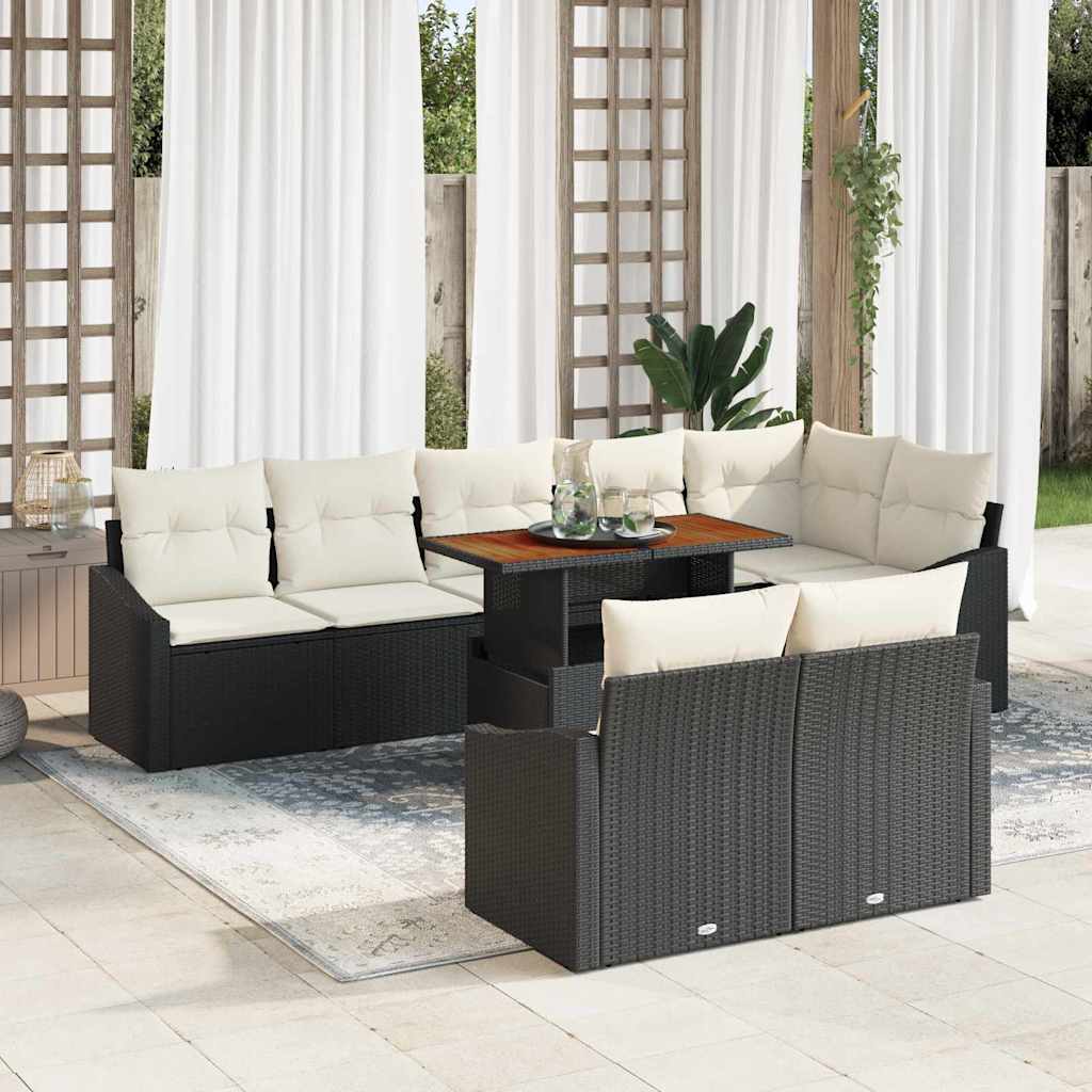Garten-Sofa-Set 9 pcs Schwarz und Creme 100 x 55 x 73 cm