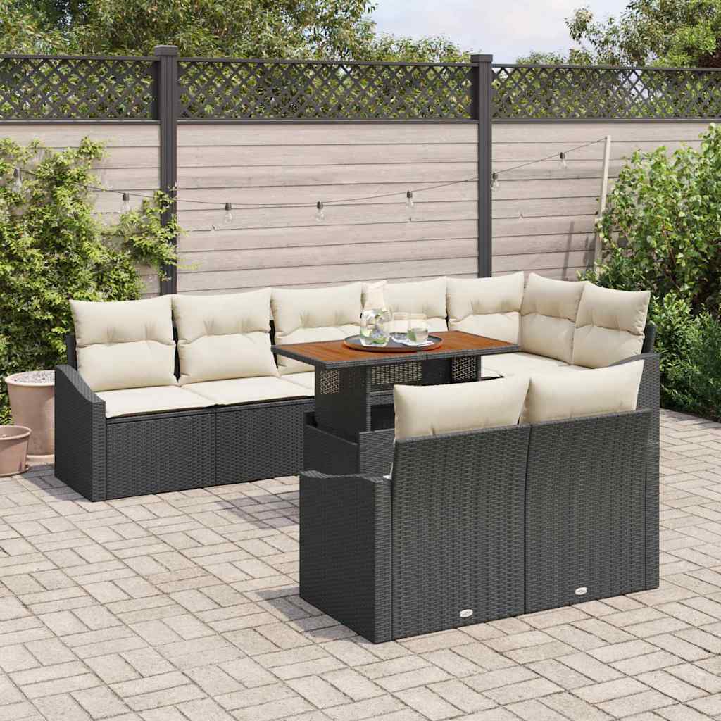 Garten-Sofa-Set 9 pcs Schwarz und Creme 100 x 55 x 73 cm