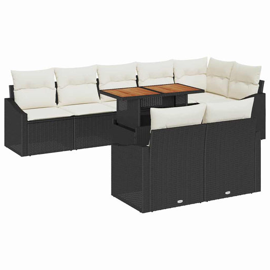 Garten-Sofa-Set 9 pcs Schwarz und Creme 100 x 55 x 73 cm