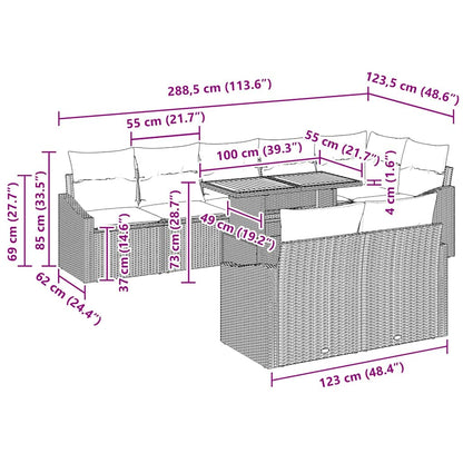 Garten-Sofa-Set 9 pcs Schwarz und Creme 100 x 55 x 73 cm