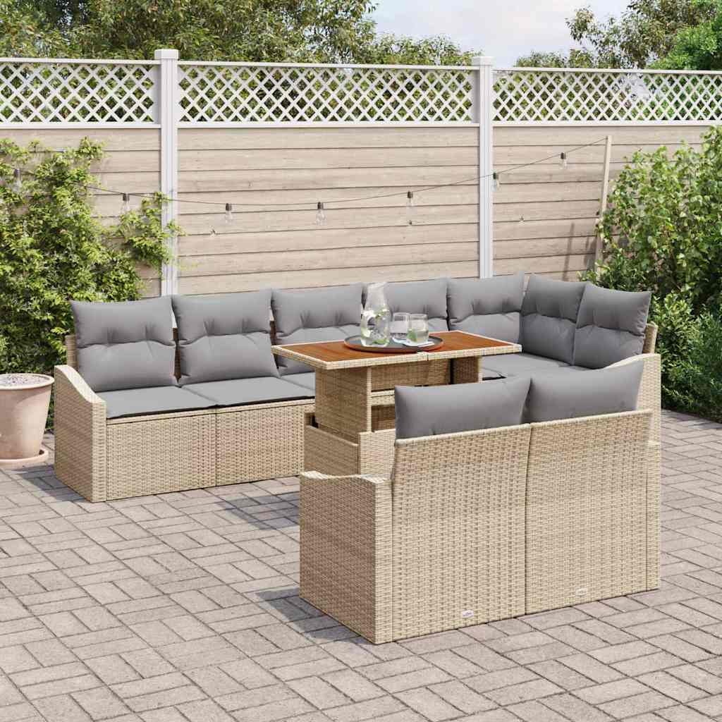 Garten-Sofa-Set mit Kissen 9 pcs Beige, Grau 100 x 55 x 73 cm
