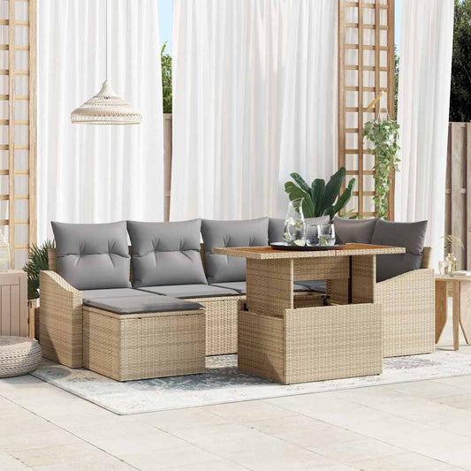 Garten Essgruppe mit Kissen 7 pcs Beige, Grau