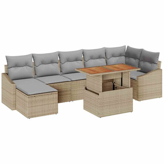 Garten Essgruppe mit Kissen 8 pcs Beige, Grau