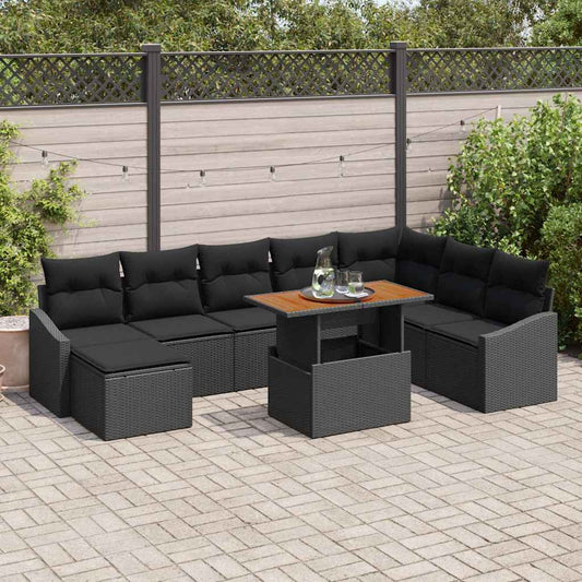 Garten Essgruppe mit Kissen 9 pcs Schwarz, Braun