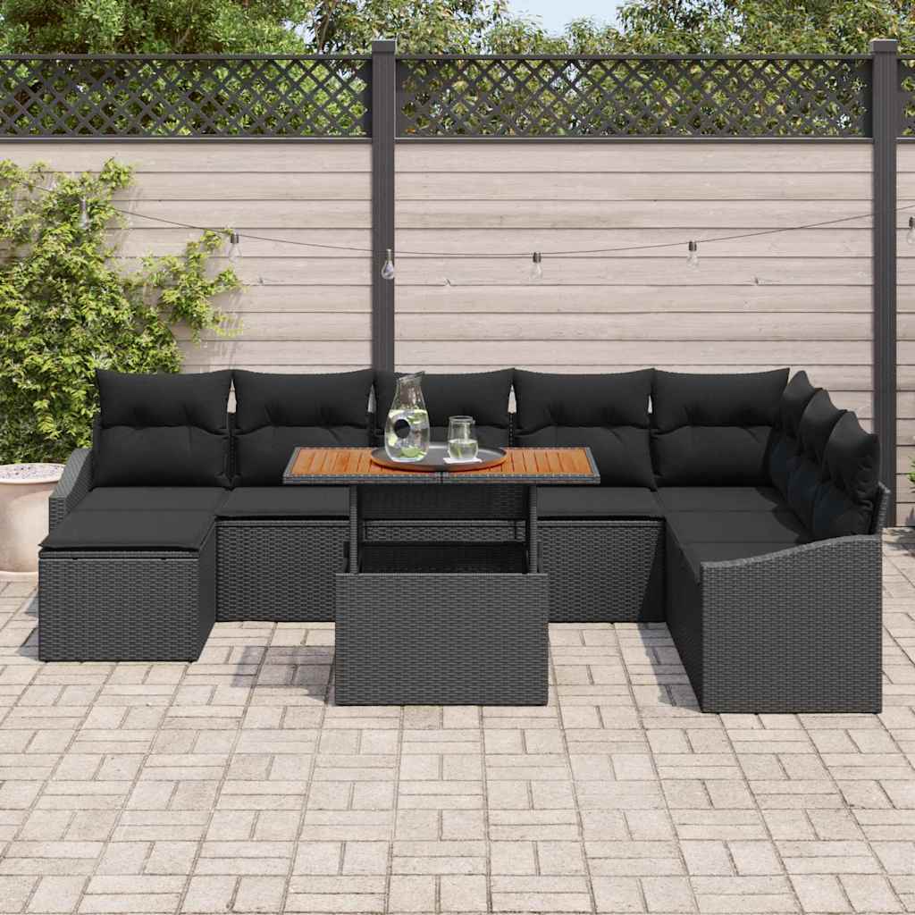 Garten Essgruppe mit Kissen 9 pcs Schwarz, Braun