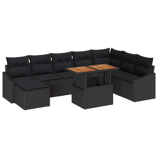 Garten Essgruppe mit Kissen 9 pcs Schwarz, Braun