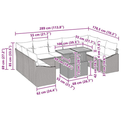 Garten Essgruppe 10 pcs Grau und Braun 100 x 55 x 73 cm