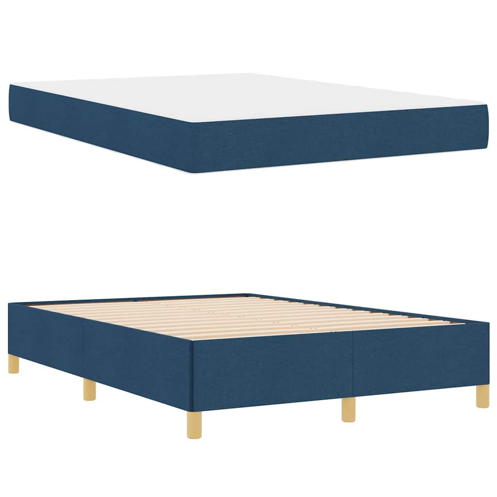 Boxspringbett mit Matratze Blau und Weiß 140 x 190 cm Stoff