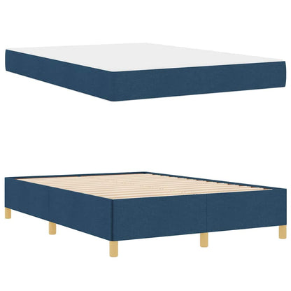 Boxspringbett mit Matratze Blau und Weiß 140 x 190 cm Stoff