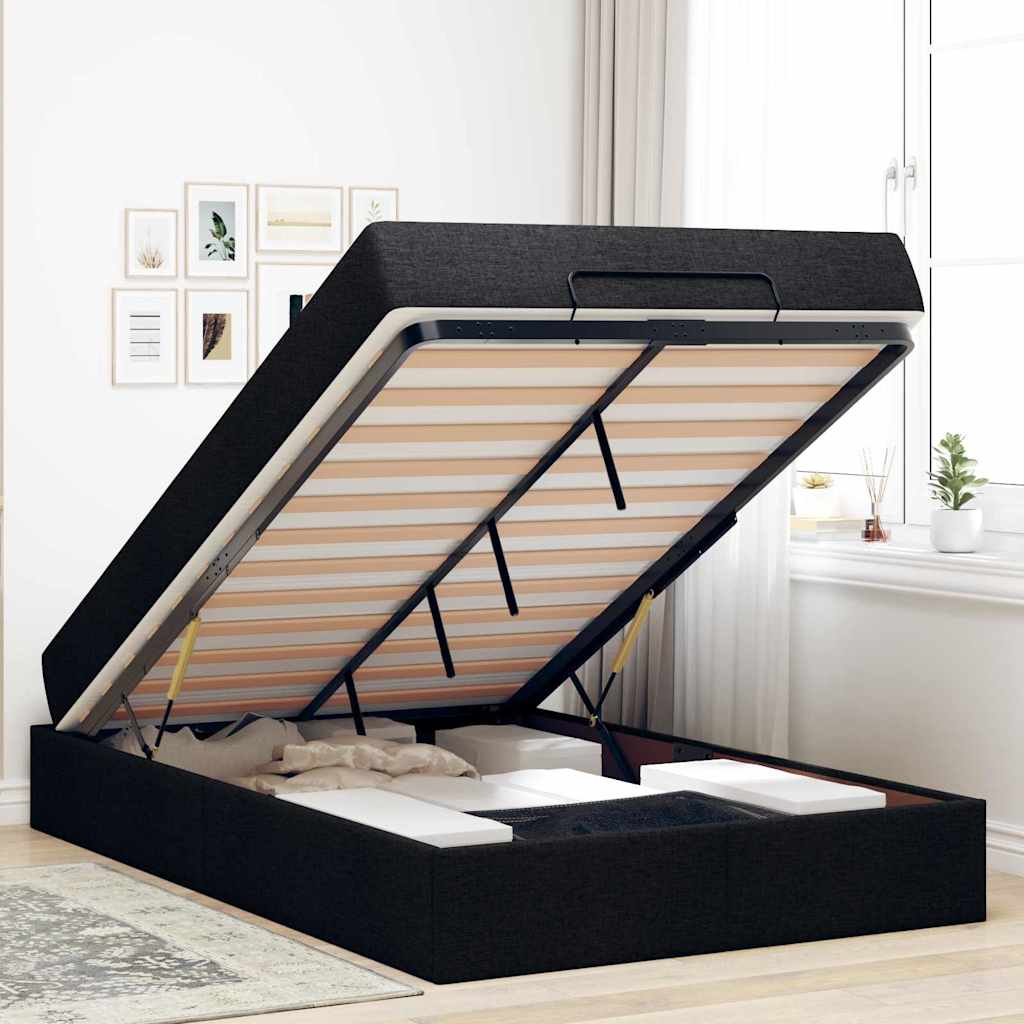 Bettgestell mit Matratze Schwarz 120 x 200 cm Stoff