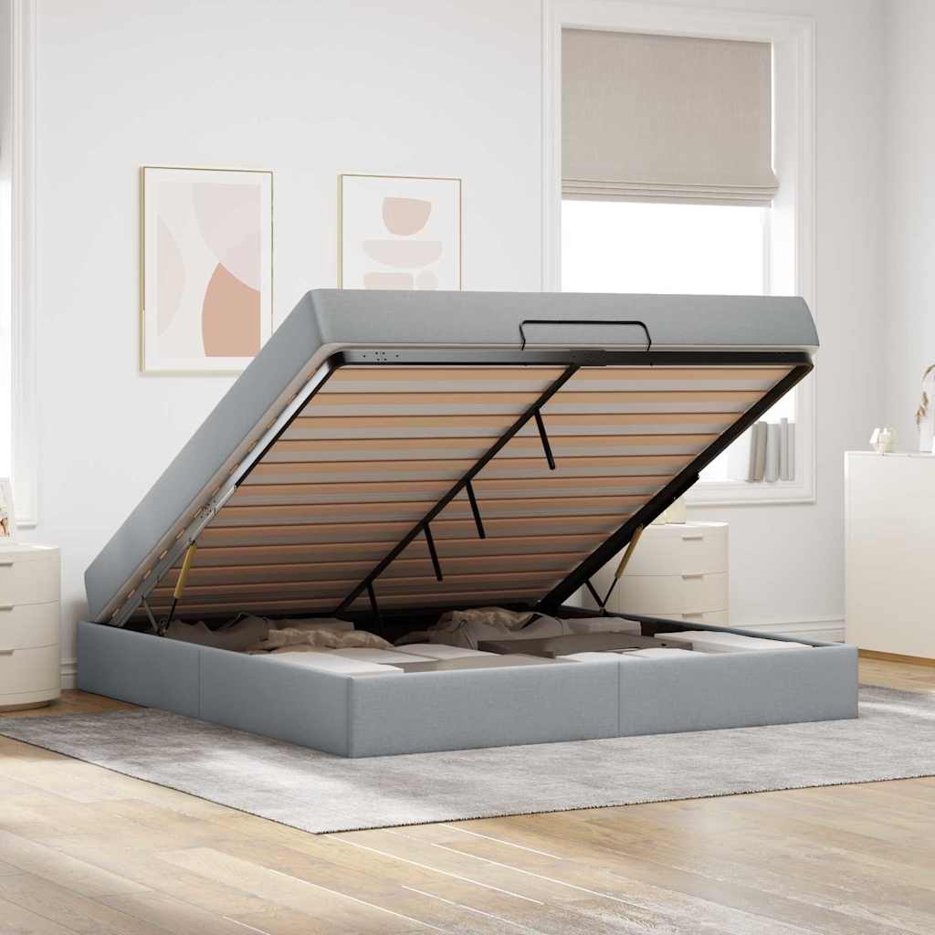Bettgestell mit Speicher Hellgrau 180 x 200 cm Stoff